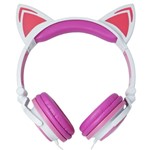 Ficha técnica e caractérísticas do produto Fone Ouvido Headphone com Fio Estéreo Orelha Gato Gatinho Led Infantil P2 Exbom HF-C22 Branco Rosa