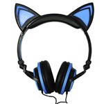 Fone Ouvido Headphone com Fio Estéreo Orelha Gato Gatinho Led Infantil P2 Exbom Hf-c30 Roxo