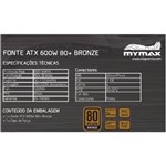 Ficha técnica e caractérísticas do produto Fonte ATX 600W 80+ Bronze PFC Ativo 24 Pinos 4 SAT