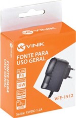 Ficha técnica e caractérísticas do produto Fonte Chaveada 15v 1.2a 18w Bivolt Automático Plug P4 - VFE1512 - Vinik