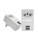 Ficha técnica e caractérísticas do produto Fonte USB com duas portas e tomada - Pixel TI - A062USB