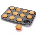 Ficha técnica e caractérísticas do produto Forma Assadeira Aço Teflon 12 Muffin Cupcakes 35x26cm Yazi