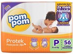 Ficha técnica e caractérísticas do produto Fralda Pom Pom Proteção de Mãe Protek Tam. P - 3 a 6kg 56 Unidades