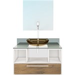 Gabinete para Banheiro Vtec Enzo com Cuba e Espelho - Branco/Marrom