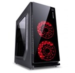 Gabinete Gamer CRATER Vinik Preto Lateral Acrílico Transparente 2 Fan LED Vermelho 29834