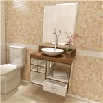 Ficha técnica e caractérísticas do produto Gabinete para Banheiro 1 Gaveta com Espelho e Cuba Kaji Premium Gabinetes Branco/Nogal