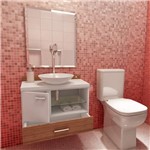 Ficha técnica e caractérísticas do produto Gabinete para Banheiro 1 Porta 1 Gaveta com Espelho e Cuba Kuki Premium Gabinetes Branco/Nogal