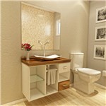 Ficha técnica e caractérísticas do produto Gabinete para Banheiro 2 Gavetas com Espelho e Cuba Mizu Premium Gabinetes Branco/Nogal