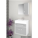 Gabinete para Banheiro Kit Vegas 50cm - Balcão + Espelheira + Marmorite - Branco Grey