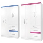 Ficha técnica e caractérísticas do produto Guarda Roupa de Casal Tâmis 04 Portas Flex Branco com Rosa - Azul - Lilas - Preto - Moval