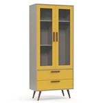 Ficha técnica e caractérísticas do produto Guarda Roupa Infantil 2 Portas Retrô Glass - Cinza/Amarelo/Eco Wood - Matic