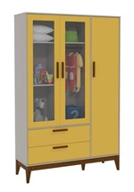 Ficha técnica e caractérísticas do produto Guarda Roupa Nature Glass 3 Portas Cinza com Amarelo e Eco Wood - Matic Móveis - Matic Móveis