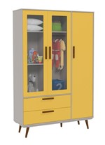 Ficha técnica e caractérísticas do produto Guarda Roupa Retrô Glass 3 Portas Cinza com Amarelo e Eco Wood - Matic Móveis - Matic Móveis