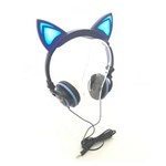 Ficha técnica e caractérísticas do produto Headphone Orelha Gato Ear Cat Fone Ouvido com Luzes Azul e Preto