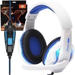 Ficha técnica e caractérísticas do produto Headset Gamer Fone Ouvido com Microfone Usb P2 Led Pc Ps4 Celular Jogos Knup KP-396 Branco Azul