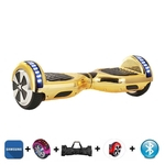 Ficha técnica e caractérísticas do produto Hoverboard 6.5 Dourado Cromado Bluetooth Led lateral e frontal e roda - Bateria Samsung