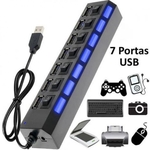 Ficha técnica e caractérísticas do produto HUB 7 Portas USB 2.0 Com Chave e LED Indicador Entrada para Fonte