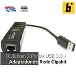 Ficha técnica e caractérísticas do produto HUB USB 3.0 com 3 Portas + Adaptador de Rede Gigabit