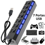 Ficha técnica e caractérísticas do produto Hub USB 7 Portas 2.0 LED Indicador 480 Mbps PRETO CBRN01125