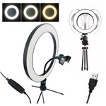 Ficha técnica e caractérísticas do produto Iluminador Ring Light 26cm Usb Led Misto 3500k 5500k + Trip - Hq