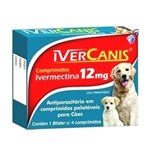 Ficha técnica e caractérísticas do produto Ivercanis Ivermectina 12Mg - Carrapato e Vermífugo 4 Comp