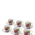 Ficha técnica e caractérísticas do produto Jogo 6 Xícaras Chá Pires Flor Rosas Bon Gourmet - R1150