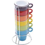 Ficha técnica e caractérísticas do produto Jogo 6 Xícaras De Café 60ml Coloridas Com Suporte