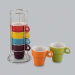 Ficha técnica e caractérísticas do produto Jogo 6 Xícaras de Café de Porcelana 60ml Coloridas com Suporte - R30419