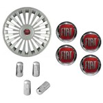 Jogo Calota Aro 13 Grid Premium Tuning Europa Prata + Emblema Resinado Fiat + Tampa Ventil Cromada (Palio, Uno, Punto, L...