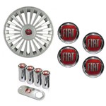 Jogo Calota Aro 13 Grid Premium Tuning Europa Prata + Emblema Resinado Fiat + Tampa Ventil (Palio, Uno, Punto, Linea, St...