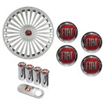 Jogo Calota Aro 15 Grid Premium Tuning Europa Prata + Emblema Resinado Fiat + Tampa Ventil (Palio, Uno, Punto, Linea, St...