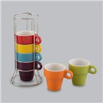 Ficha técnica e caractérísticas do produto Jogo de 6 Xícaras para Café Colors com Suporte - Bon Gourmet