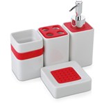 Ficha técnica e caractérísticas do produto Jogo de Banheiro 4 Peças com Silicone Vermelho - Classic Home