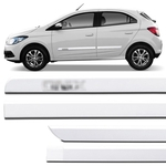 Ficha técnica e caractérísticas do produto Jogo de Friso Lateral Chevrolet Onix 2012 a 2018 Branco Puro Grafia Cromada Alto Relevo