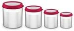 Ficha técnica e caractérísticas do produto Jogo de Potes Tramontina Cucina em Aço Inox Tampa Plástica Vermelha com Visor 4 Peças