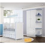 Jogo de Quarto de Bebê Doce Sonho Qmovi 2 Peças com Berço e Guarda-roupas - Branco Azul