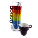 Ficha técnica e caractérísticas do produto Jogo de Xicaras Café Colors 6pc 60ML com Suporte Metalico