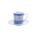 Ficha técnica e caractérísticas do produto Jogo de Xícaras de Café com Pires Porcelana 12 Peças 120ml Rojemac Branco/Azul