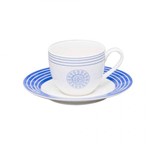 Jogo de Xícaras de Café com Pires Porcelana 12 Peças 80ml Rojemac Branco/Azul