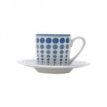 Jogo de Xícaras de Café com Pires Porcelana 12 Peças 90ml Rojemac Branco/Azul
