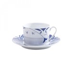 Ficha técnica e caractérísticas do produto Jogo de Xícaras de Chá com Pires Porcelana 12 Peças 220ml Allegro Rojemac Branco/Azul