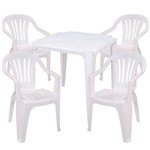 Ficha técnica e caractérísticas do produto Jogo Mesa 4 Cadeiras Brancas Bela Vista Plástico Empilháveis