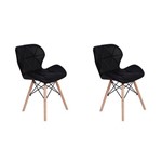 Kit 02 Cadeiras Charles Eames Eiffel Slim Wood Estofada - Preta