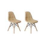 Ficha técnica e caractérísticas do produto Kit 02 Cadeiras Dkr Charles Eames Wood Estofada Botonê - BEGE