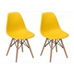 Ficha técnica e caractérísticas do produto Kit 02 Cadeiras Eiffel Charles Eames em ABS Amarela com Base de Madeira DSW