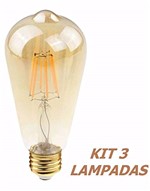 Ficha técnica e caractérísticas do produto Kit 03 Lâmpadas Led Filamento Bulbo St58