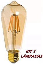 Ficha técnica e caractérísticas do produto Kit 03 Lâmpadas Led Filamento Bulbo St64
