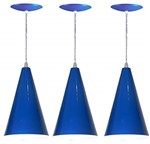 Ficha técnica e caractérísticas do produto Kit 03 Luminárias Pendente Cone em Alumínio - Cor Azul