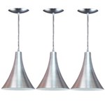 Ficha técnica e caractérísticas do produto Kit 03 Luminárias Pendente Corneta em Alumínio - Escovado