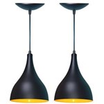 Ficha técnica e caractérísticas do produto Kit 2 Luminárias Pendente Gota Grande Preta Fosca e Amarela